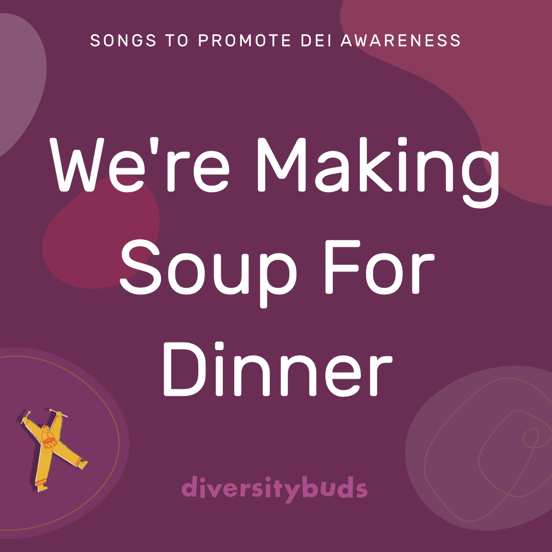 White text on purple background: We're making soup for dinner